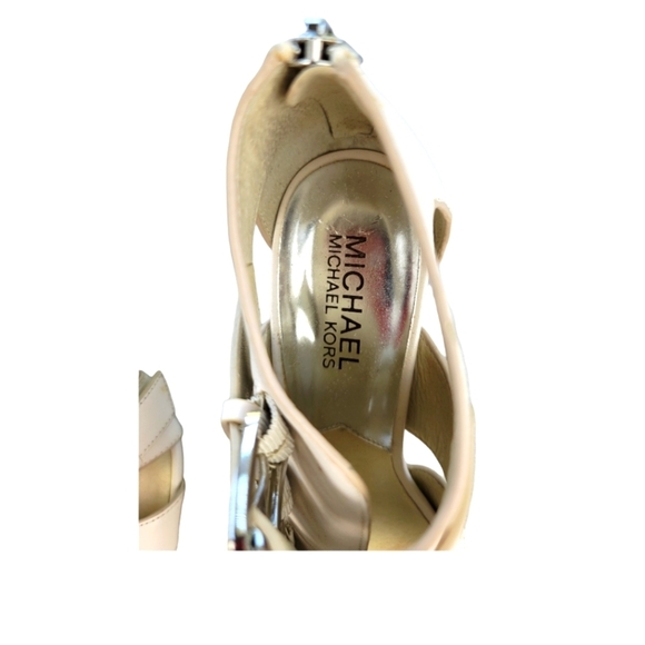 MICHAEL KORS Tripple Buckle‎ Open Toe Leather Pumps Zip Sandals Off White - Picture 8 of 14